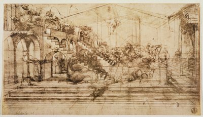 Estudo de perspectiva para o pano de fundo da adoração dos Magos (caneta e tinta sobre papel) de Leonardo da Vinci